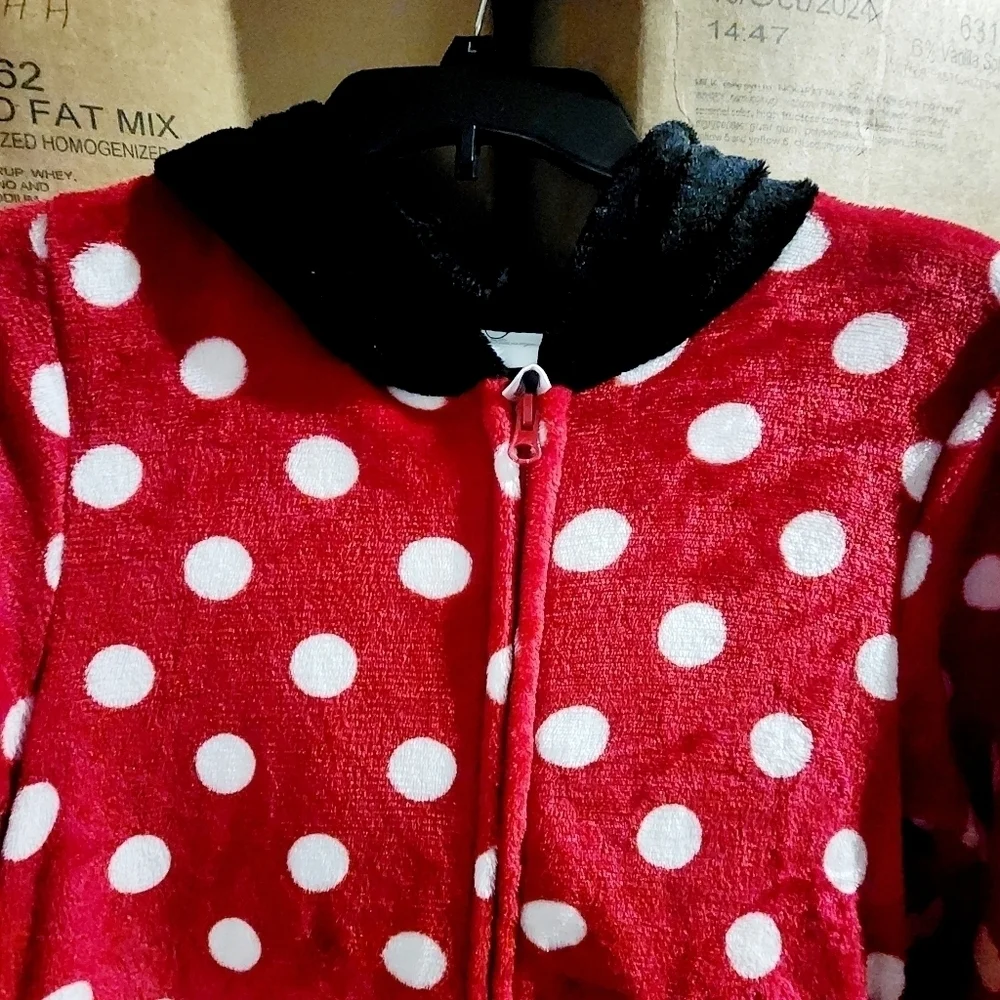 Disney Plush Pajama Comfy Hooded Minnie Mouse Sleepwear Women's Small 4-6 EUC - Picture 3 of 10